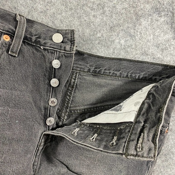 Levis 501 Denim Shorts 27 Charcoal Gray High Rise Jean Cutoff Eat Your Words - Picture 8 of 16